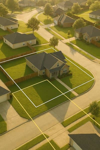 Aerial view of a residential property with clear boundary lines showing accurate land mapping from a boundary line survey
