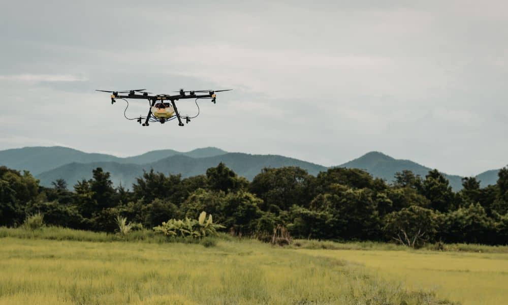 Drone land surveying used to map terrain and elevation across open land