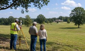 Land surveying family property transfer montgomery alabama - ALTA Survey Alabama Land surveying on a larger family property in Montgomery, Alabama, before part of the tract is transferred