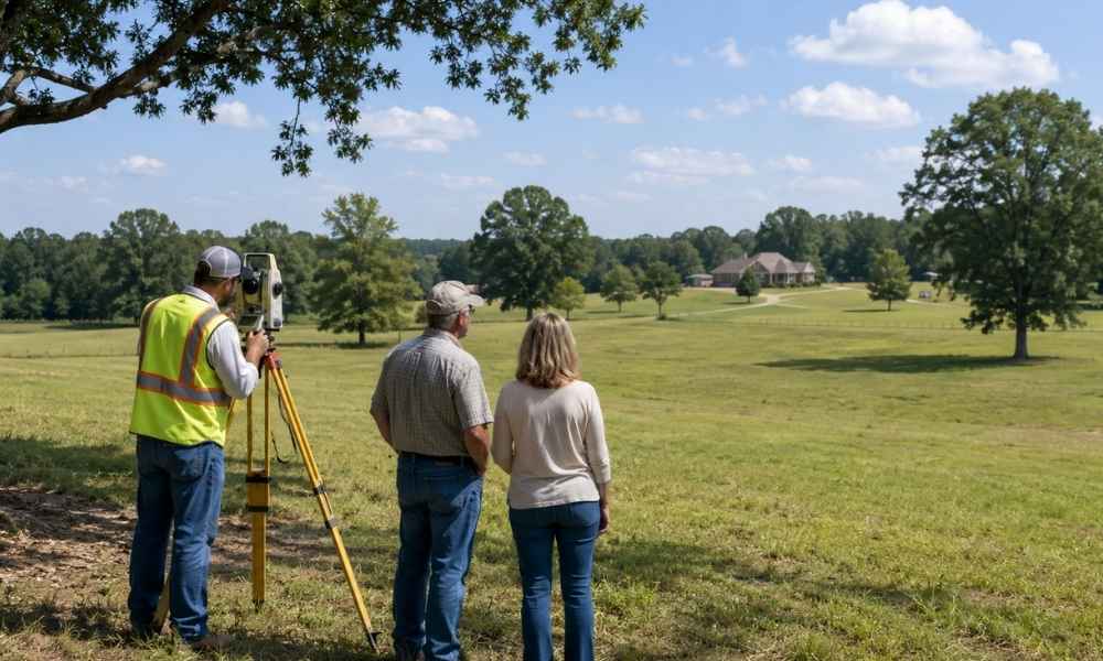 Land surveying on a larger family property in Montgomery, Alabama, before part of the tract is transferred